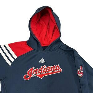 Vintage Adidas Cleveland Indians Hoodie Kid's Large Youth Boy's Blue Chief Wahoo